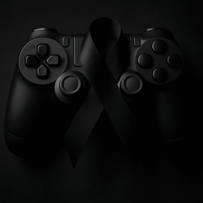 fekete háttéren fekete controller egy fekete szalaggal