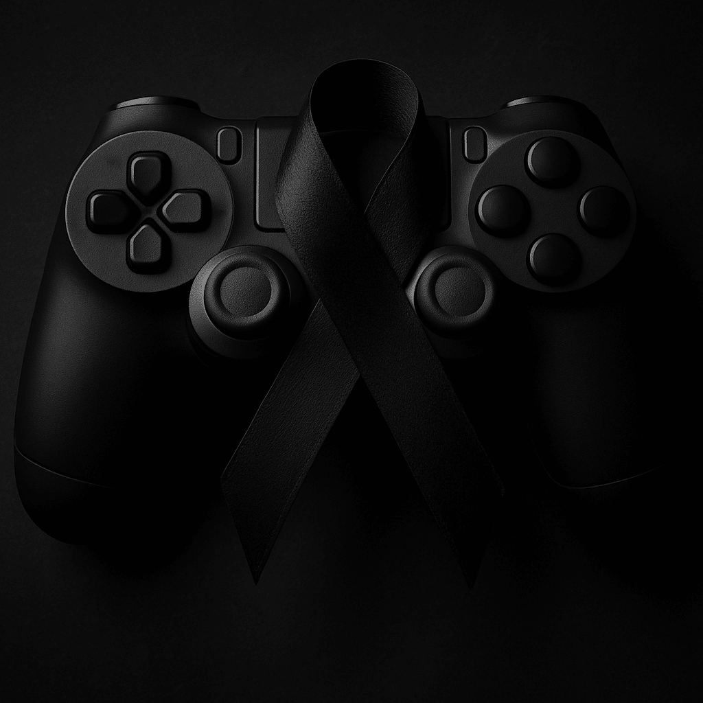 fekete háttéren fekete controller egy fekete szalaggal