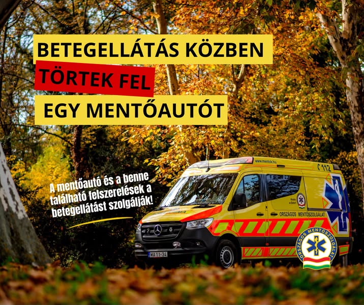 Beteget láttak el a mentősök, amikor feltörték a mentőautót és ellopták az egyikük táskáját